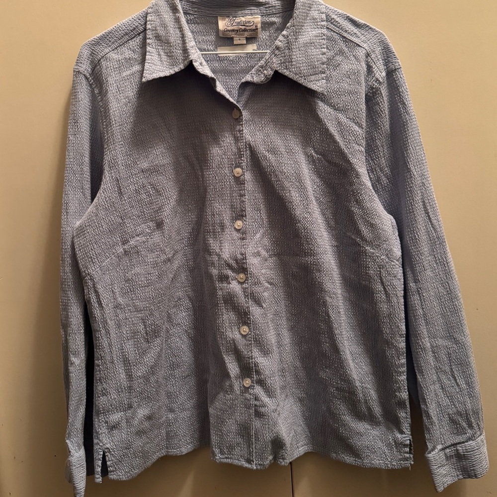Unisex Blue Ruched Button Down Long Sleeve